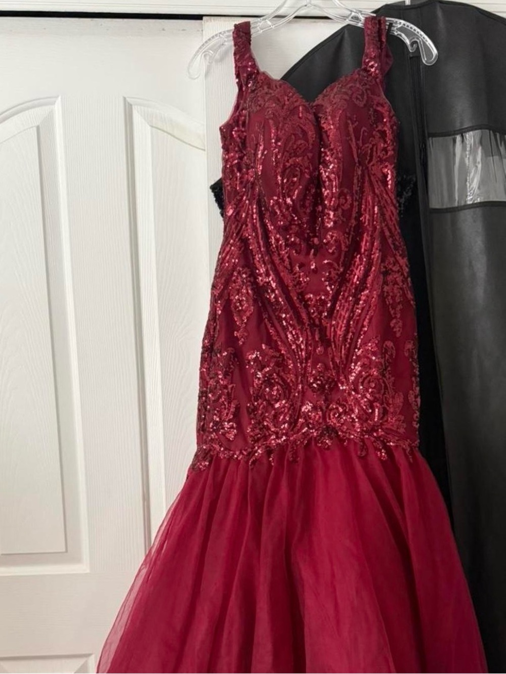 J.Michaels Burgundy Sequined Mermaid Gown